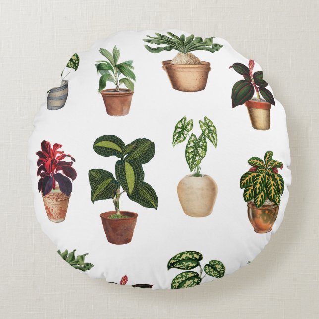 Watercolor Potted Plants Terracotta Pots Pattern  Round Cushion (Front)