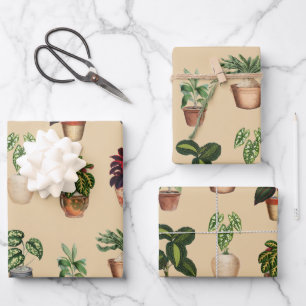 Watercolor Potted Plants Terracotta Pots Pattern  Wrapping Paper Sheet