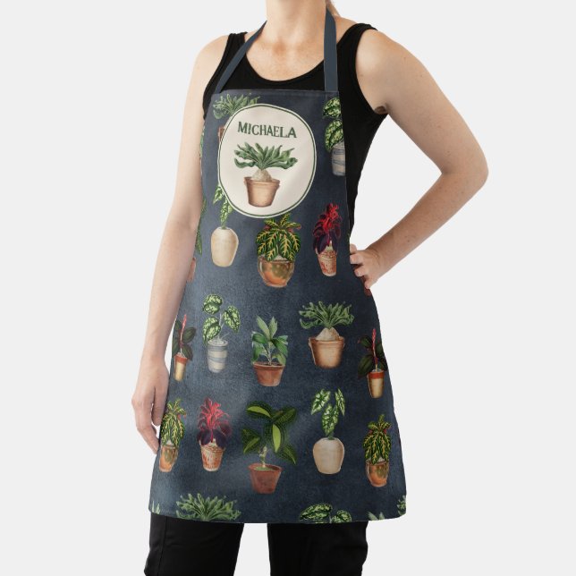 Watercolor Potted Plants Terracotta Pots Rustic Apron (Insitu)