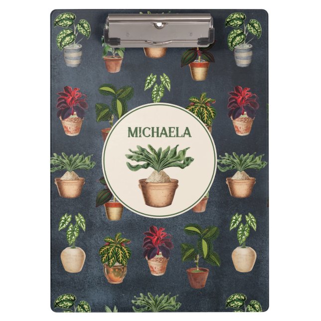 Watercolor Potted Plants Terracotta Pots Rustic Clipboard (Front)