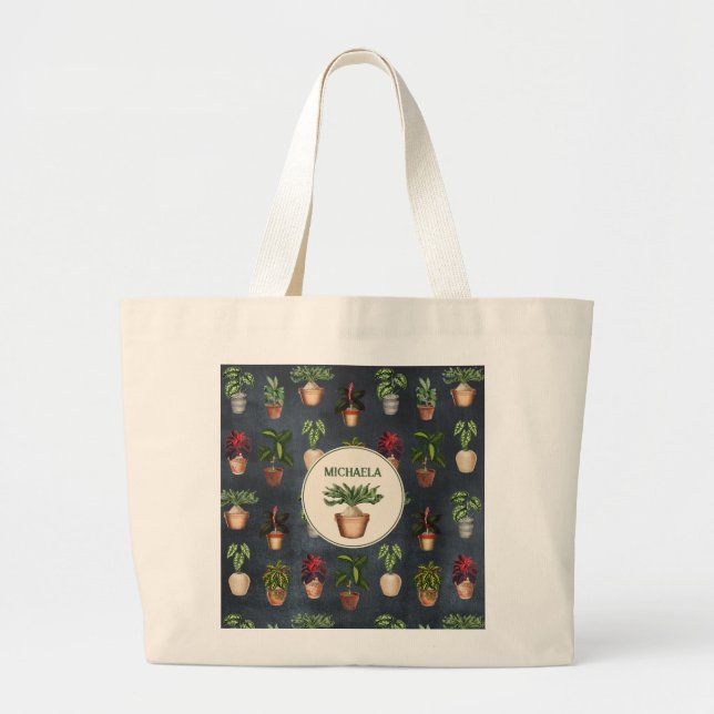 Watercolor Potted Plants Terracotta Pots Rustic Large Tote Bag (Front)