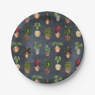 Watercolor Potted Plants Terracotta Pots Rustic Paper Plate