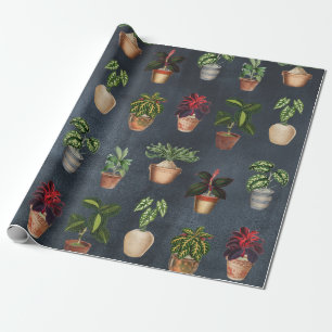 Watercolor Potted Plants Terracotta Pots Rustic Wrapping Paper