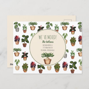 Watercolor Potted Plants We've Moved New Home Holiday Postcard