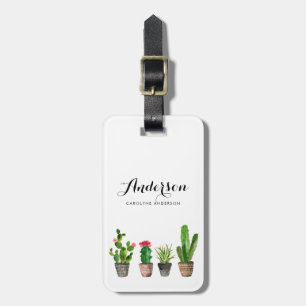 Watercolor Potted Succulents Personalised Luggage Tag