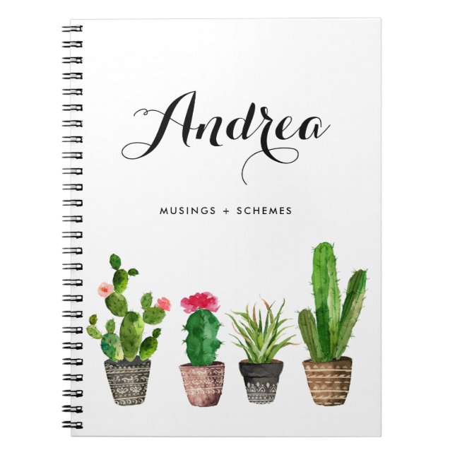 Watercolor Potted Succulents Personalised Notebook (Front)