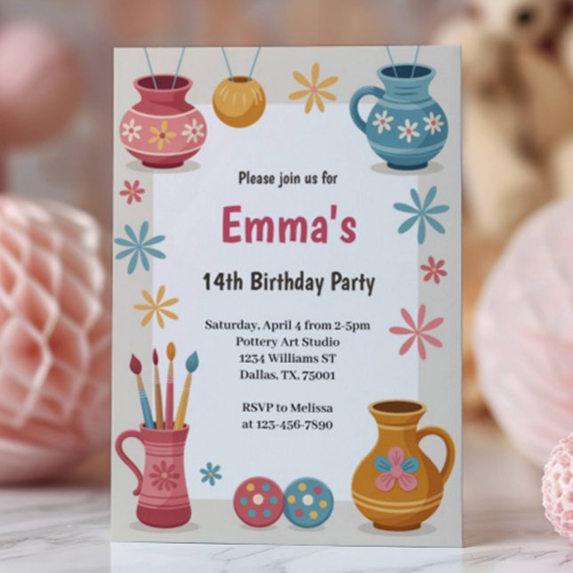 Watercolor Pottery Painting Birthday Party Invitation (Creator Uploaded)