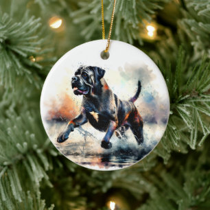 Watercolor powerful Cane Corso dog Ceramic Tree Decoration