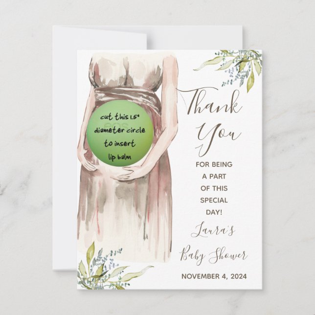 Watercolor Pregnant Mum EOS Lip Balm Shower Favour Card (Front)