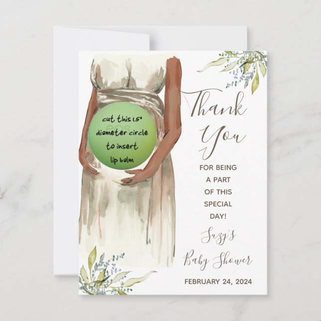 Watercolor Pregnant Mum EOS Lip Balm Shower Favour Card (Front)