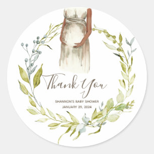 Watercolor Pregnant Woman Baby Shower Favour Classic Round Sticker