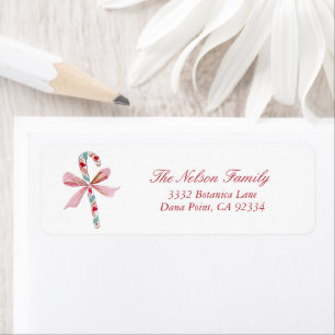 Watercolor Preppy Bow Candy Cane Return Address