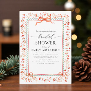 Watercolor Preppy Bow Christmas Bridal Shower Invitation