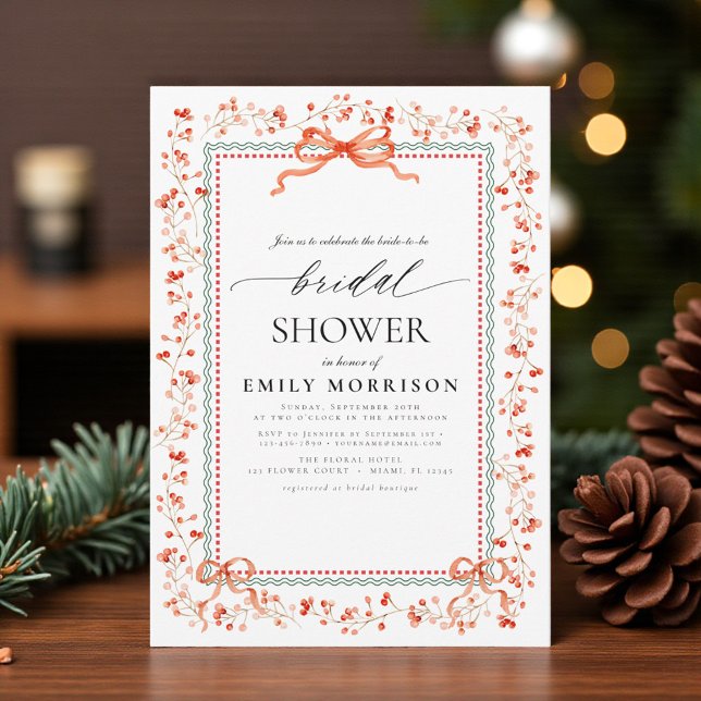 Watercolor Preppy Bow Christmas Bridal Shower Invitation (Creator Uploaded)