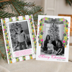 Watercolor Preppy Bright Christmas Garland Photo Holiday Card