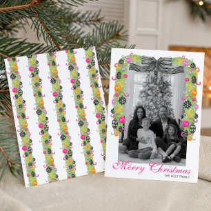 Watercolor Preppy Bright Christmas Garland Photo Holiday Card