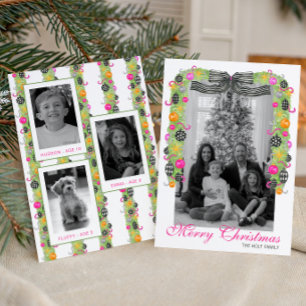 Watercolor Preppy Bright Christmas Garland Photo Holiday Card