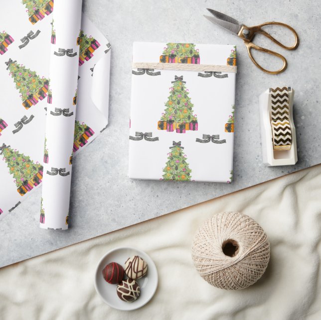 Watercolor Preppy Bright Glamour Christmas Trees Wrapping Paper (Crafts)