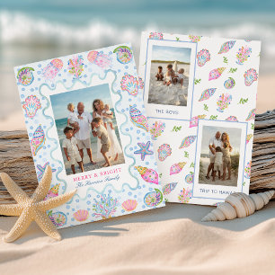 Watercolor Preppy Coastal Merry Christmas Photo Holiday Card