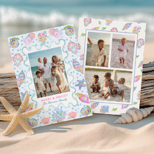 Watercolor Preppy Coastal Merry Christmas Photo Holiday Card
