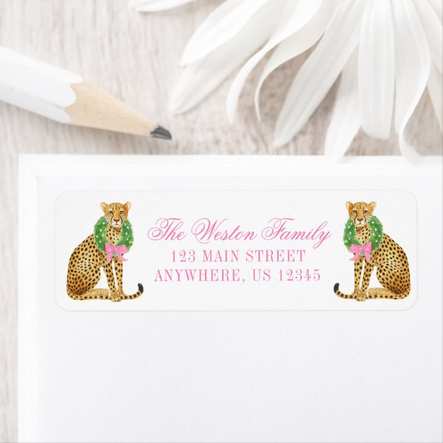 Watercolor Preppy Leopard Christmas Address (Insitu)