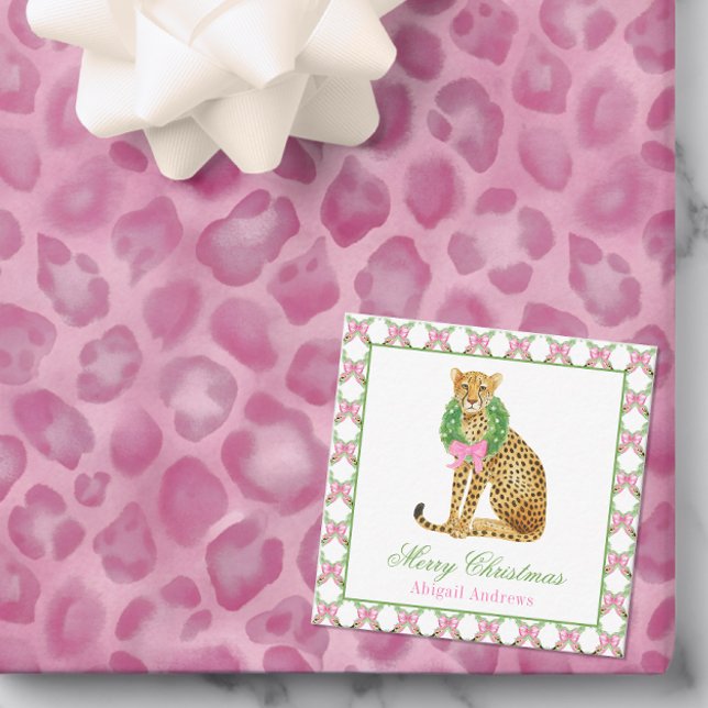 Watercolor Preppy Leopard Christmas Card (Creator Uploaded)