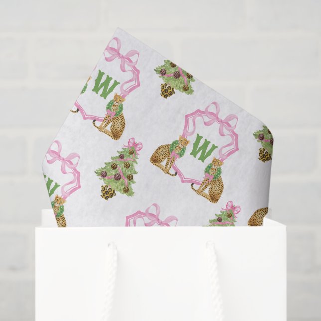 Watercolor Preppy Leopard Christmas Monogram Crest Tissue Paper (Gift Bag)