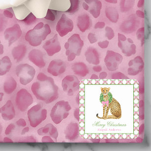 Watercolor Preppy Leopard Christmas Square Sticker