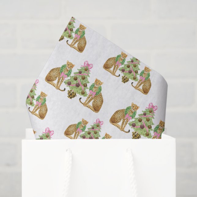 Watercolor Preppy Leopard Christmas Tree Tissue Paper (Gift Bag)
