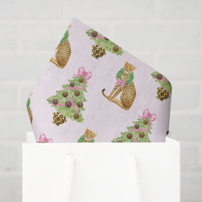 Watercolor Preppy Leopard Christmas Tree Tissue Paper (Gift Bag)