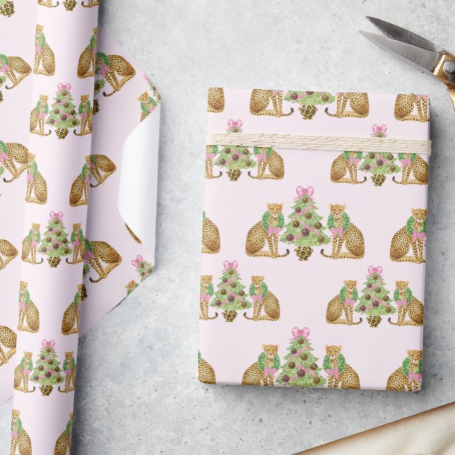 Watercolor Preppy Leopard Christmas Tree Wrapping Paper (Creator Uploaded)
