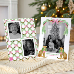 Watercolor Preppy Leopard Garland Christmas Holiday Card