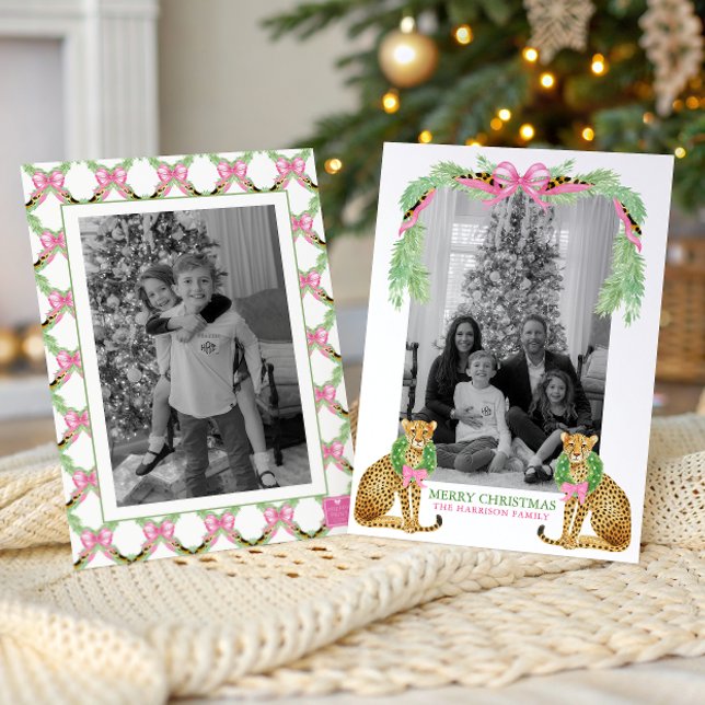 Watercolor Preppy Leopard Garland Christmas Holiday Card (Creator Uploaded)