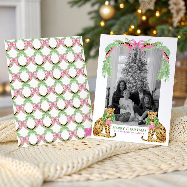 Watercolor Preppy Leopard Garland Christmas Holiday Card (Creator Uploaded)