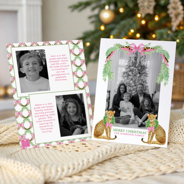 Watercolor Preppy Leopard Garland Christmas Holiday Card (Creator Uploaded)
