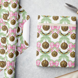 Watercolor Preppy Leopard Garland Christmas Wrapping Paper