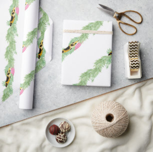 Watercolor Preppy Leopard Garland Christmas Wrapping Paper