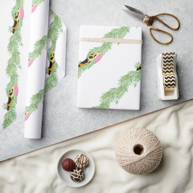 Watercolor Preppy Leopard Garland Christmas Wrapping Paper (Crafts)