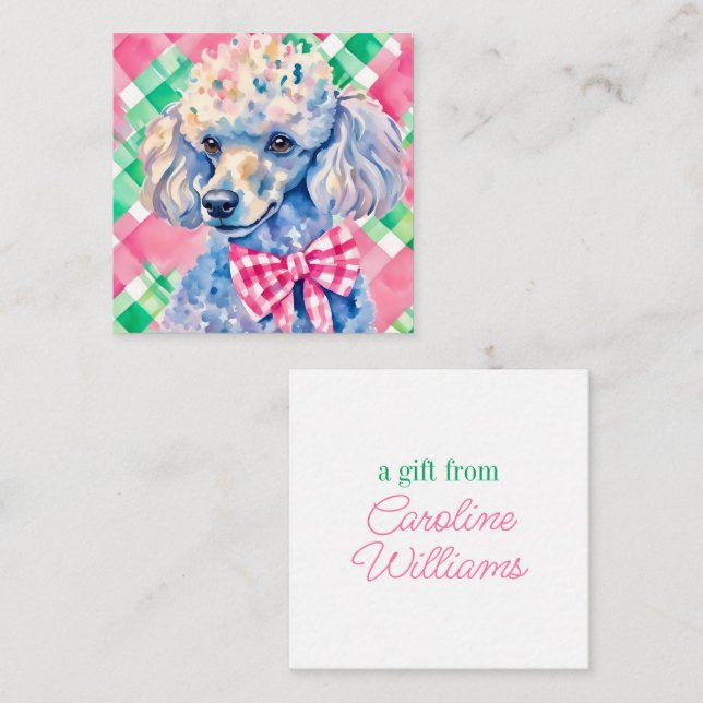 Watercolor Preppy Palm Beach Gingham Poodle Dog Card (Front/Back)