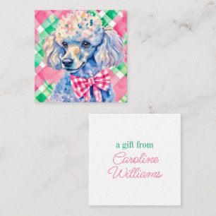 Watercolor Preppy Palm Beach Gingham Poodle Dog Card