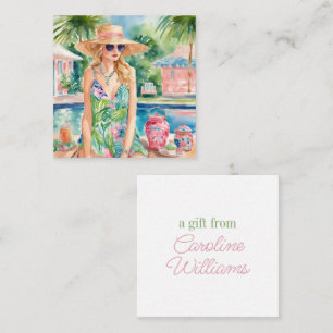 Watercolor Preppy Palm Beach Girl at the Pool Card