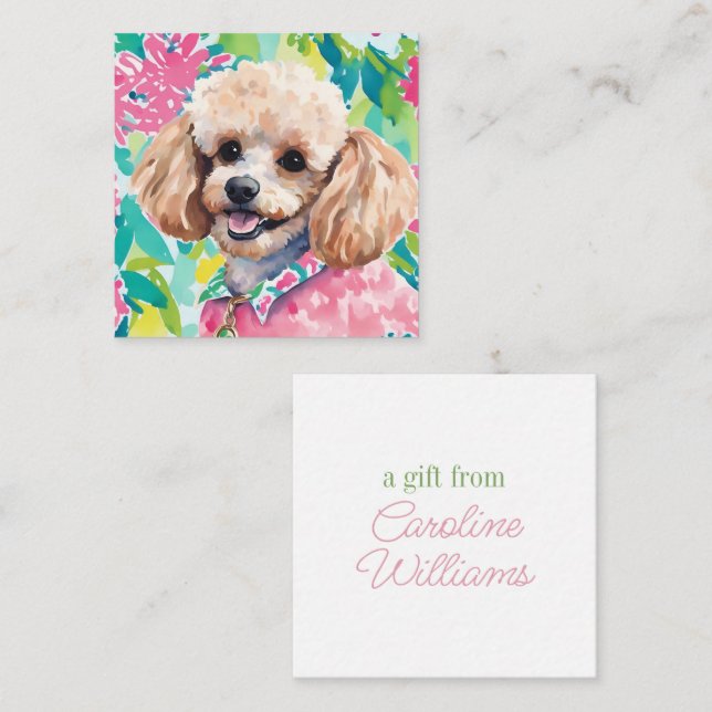Watercolor Preppy Palm Beach Poodle Dog Gift Card (Front/Back)