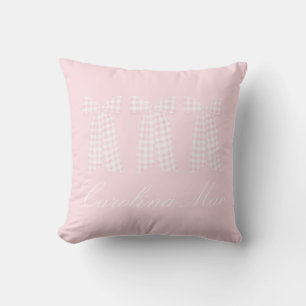 Watercolor Preppy Pink Gingham Bow  Cushion