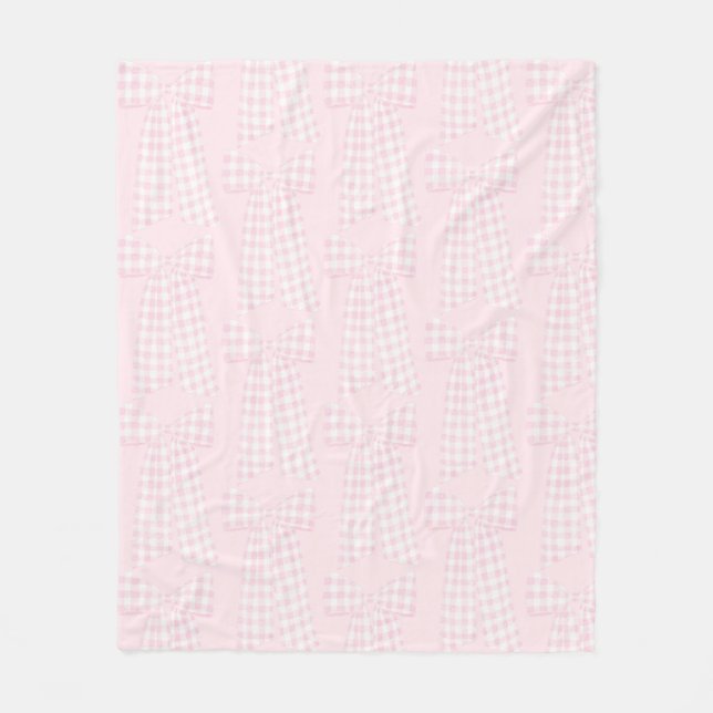 Watercolor Preppy Pink Gingham Bow  Fleece Blanket (Front)