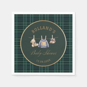 Watercolor preppy plaid teddy bear baby shower Napkin