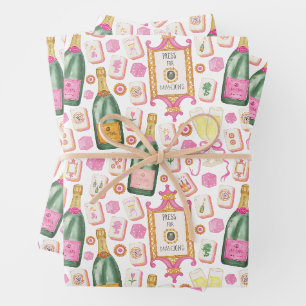 Watercolor Press for Mahjong Champagne Party Wrapping Paper Sheet