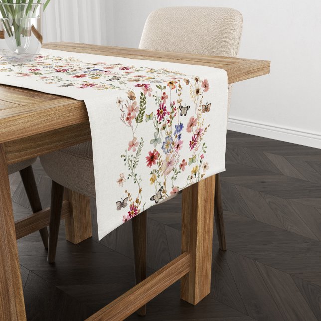 Watercolor Pressed & Dried Wildflowers and Herbs Medium Table Runner (Creator Uploaded)