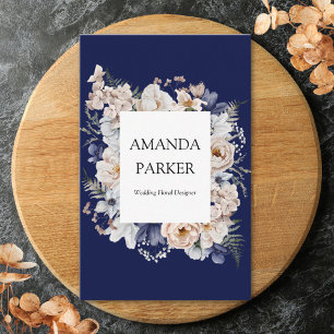 Watercolor Pretty Beige Blue Flowers Floral Business Card