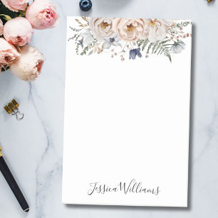 Watercolor Pretty Beige Blue Personalised Floral Post-it Notes
