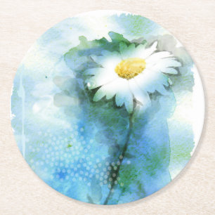 Watercolor Pretty Daisy - All Options Round Paper Coaster